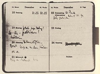 Otto Hahn's notebook. Holdings of the MPG Archive Berlin-Dahlem Handwritten notes in a German calendar from December, showing dates from the 18th to the 24th.