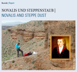 Newsletter Deckblatt 1/2017. Person notiert etwas in einer bergigen Steppenlandschaft.