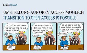 Front page newsletter 3/2015. Cartoon about open access funding issues.