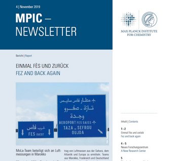 MPIC Newsletter cover from November 2019 with a blue road sign directing to Fes, Taza, Sefrou, and Oujda.